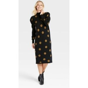 Who What Wear Black Gold Dotted Puff  Long Sleeve Sweater Dress Size M
